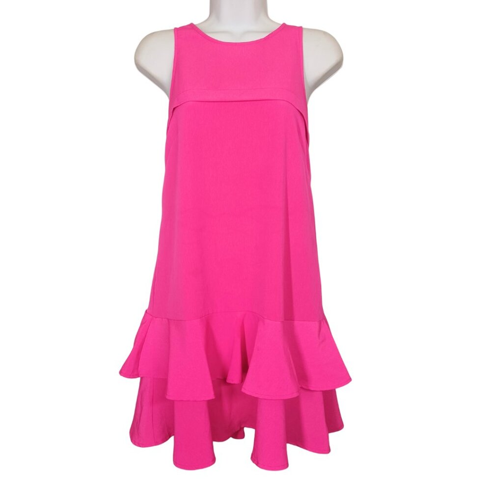 LUSH Hot Pink Dress Sleeveless Ruffle Hem Mini Shift Small